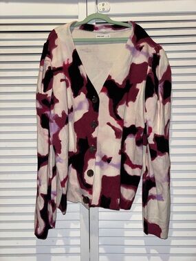 Nine West Burgundy, Black & Cream Abstract Button Cardigan